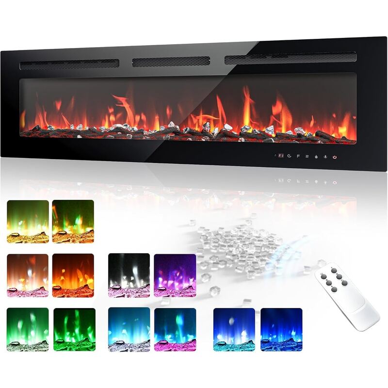 EUHOMY 50 Inch Electric Fireplace Recessed and Wall Mounted