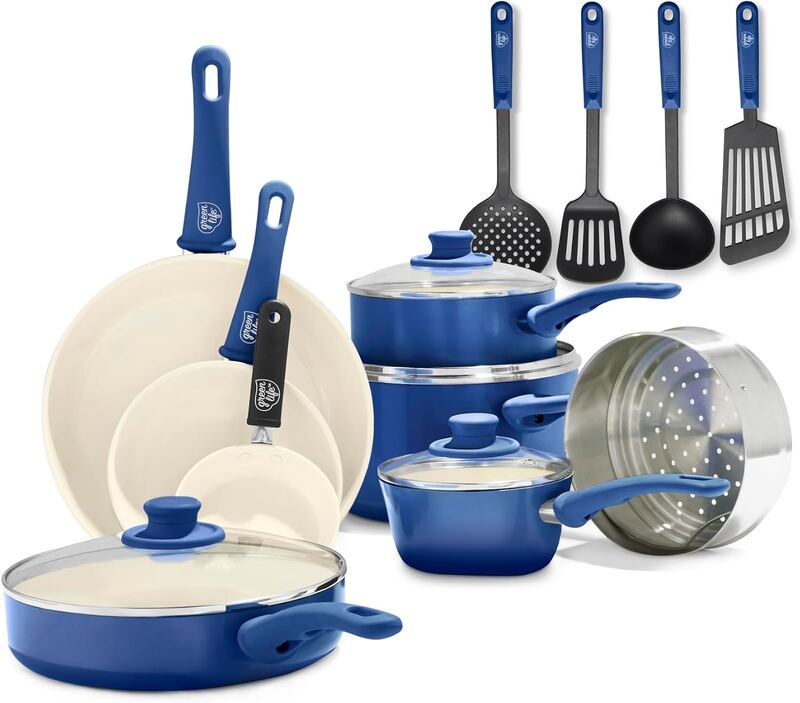GreenLife Soft Grip Healthy Ceramic Nonstick 16-Piece Cookware Set